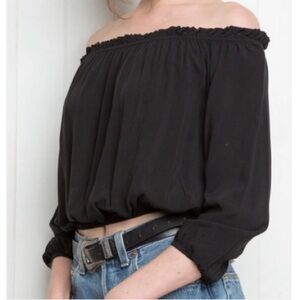 Brandy Melville Black Off The Shoulder Scrunch Top